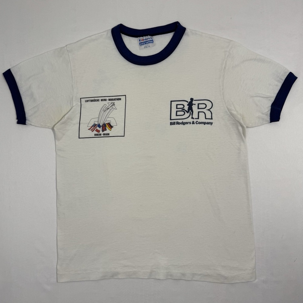 Vintage Bill Rodgers Mini Marathon 5k Running T-Shirt Mens Medium 80s Ringer